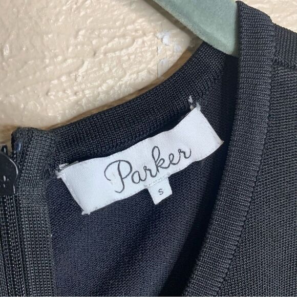 Parker serene leather fringe trim sleeveless fit flare skater dress black - Picture 8 of 9